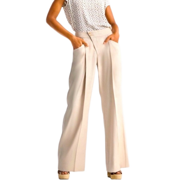 CAbi Pants - CABI Beige Linen Trouser Pants Traipse Wide Leg Crossover Waist Size 8